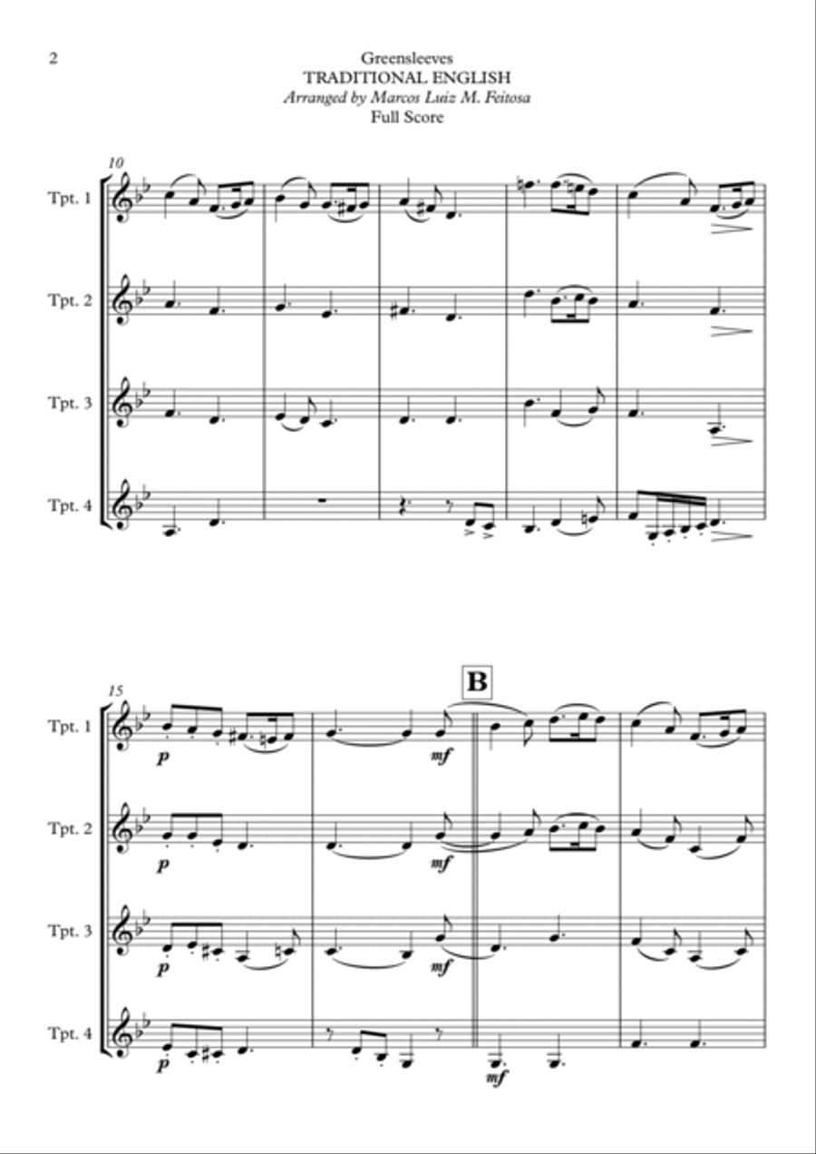 Greensleeves - Trumpet Quartet Brass Quartet scores gallery preview page 4