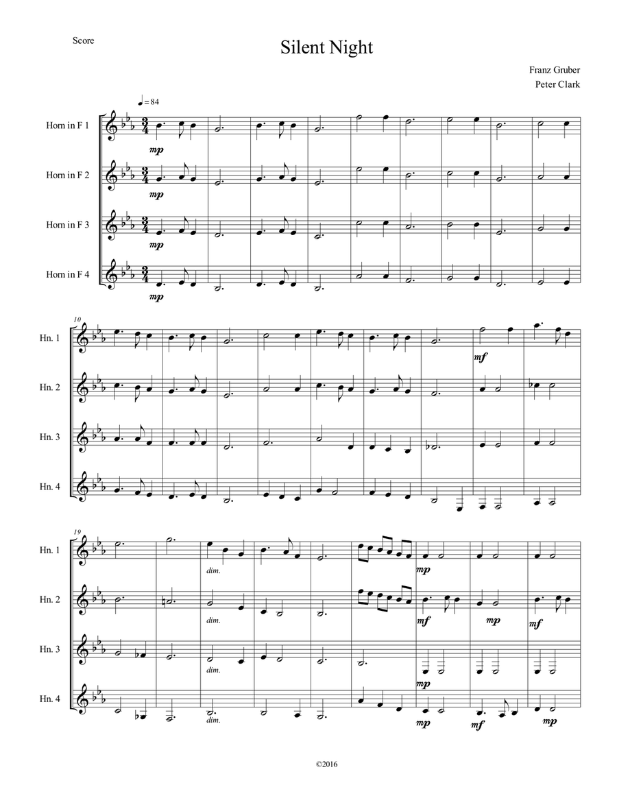 Silent Night: for Horn Quartet French Horn Quartet scores gallery preview page 2