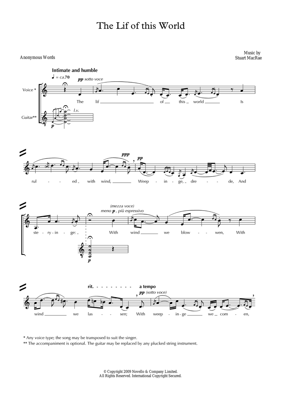 The Lif of this World (for voice and guitar) Piano, Vocal scores gallery preview page 1