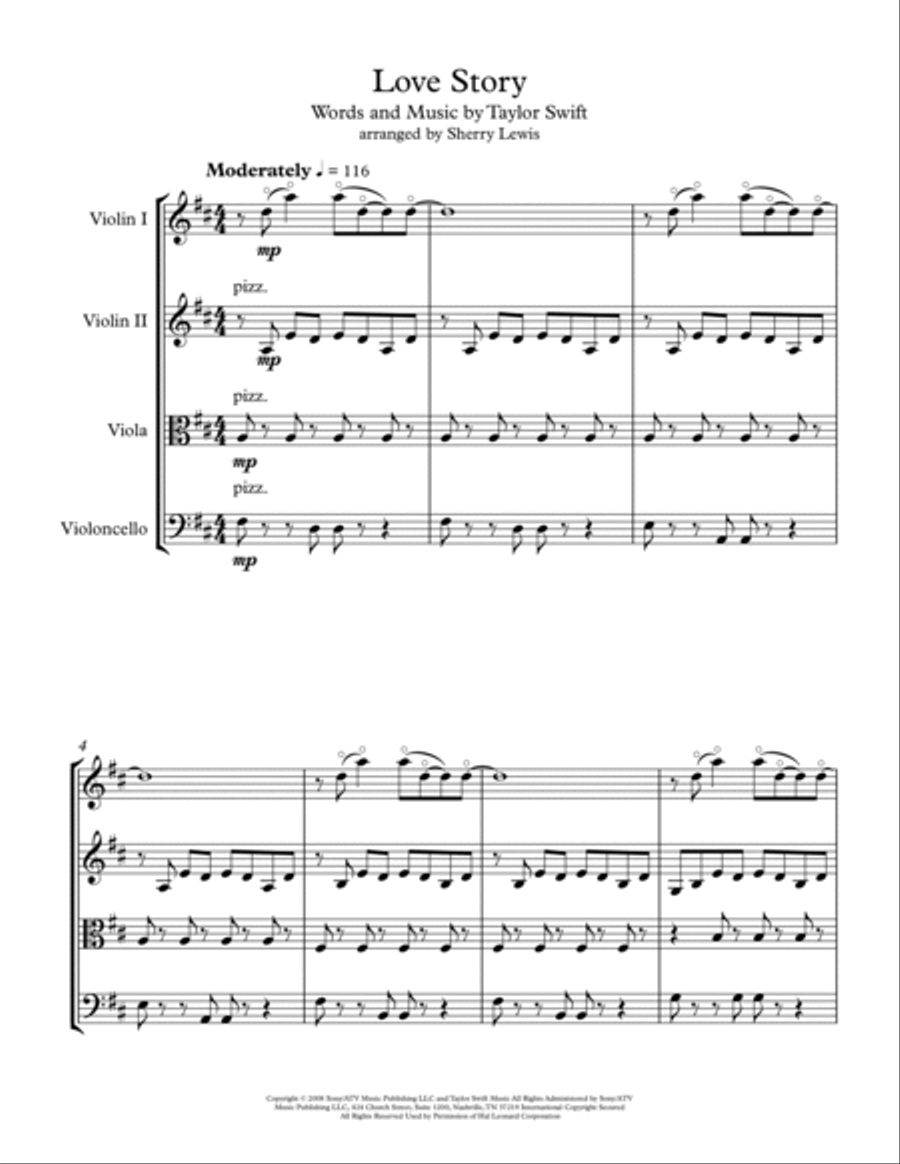 Love Story String Quartet scores gallery preview page 4
