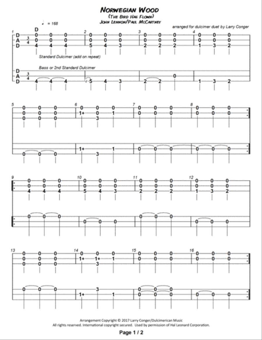 Norwegian Wood (This Bird Has Flown) Dulcimer scores gallery preview page 2