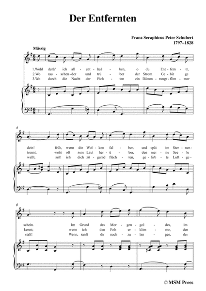 Schubert-Der Entfernten,in G Major,for Voice&Piano image number null
