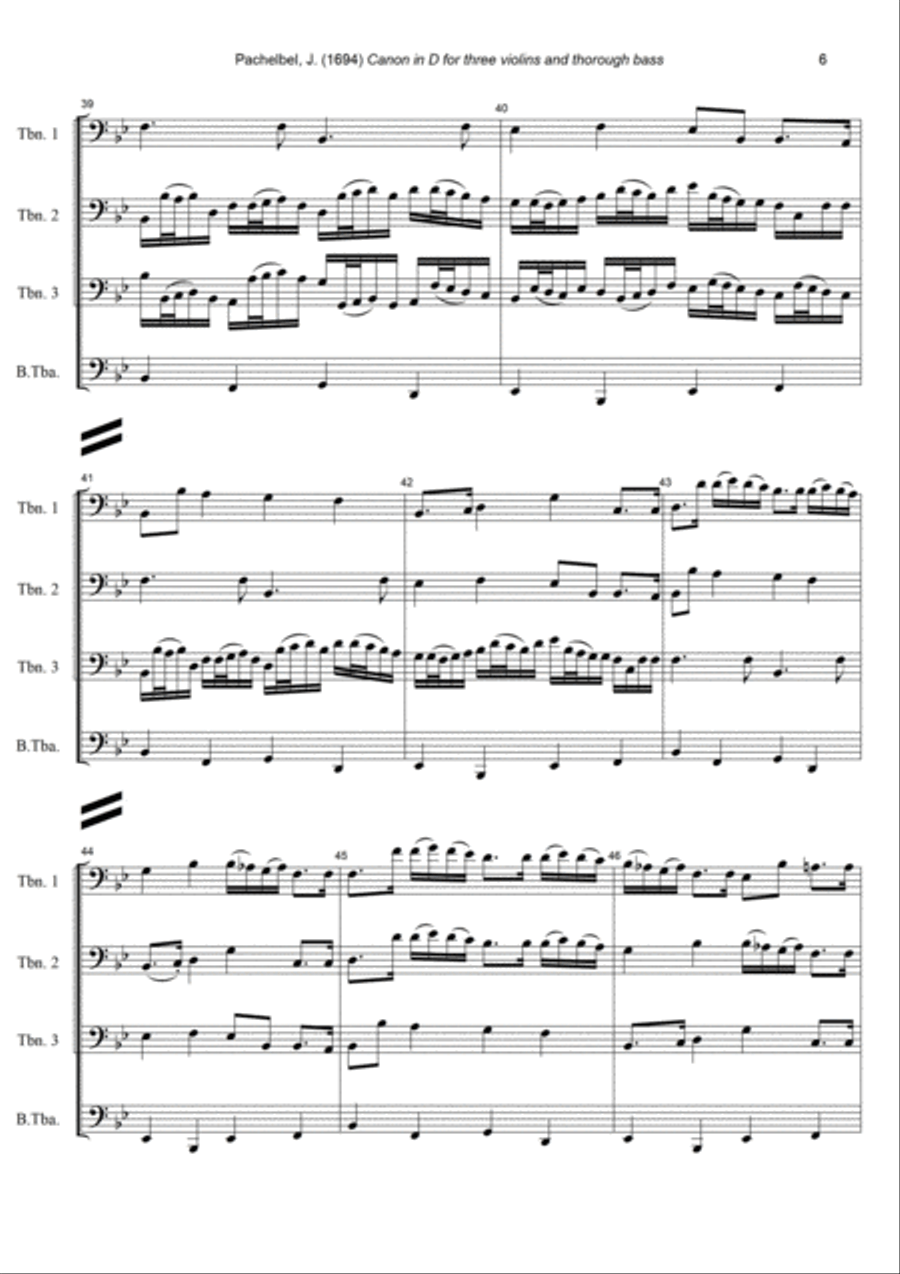 J. Pachelbel - Canon in D-dur, arr. for 3 Trombones (Baritones) & Bass Tuba (or Bass Trombone) Trombone Trio scores gallery preview page 6
