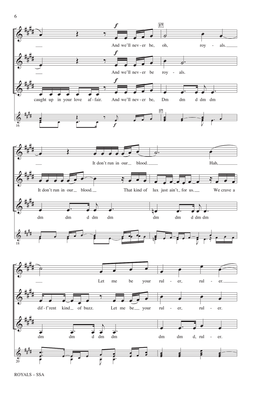 Royals (arr. Deke Sharon) SSA scores gallery preview page 4