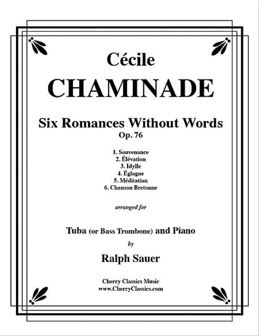 Six Romances Without Words, Op 76 for Tuba or Bass Trombone and Piano Bass Trombone scores gallery preview page 1