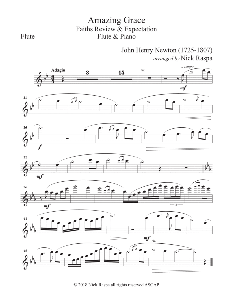 Amazing Grace (Flute & Piano) Flute part Flute Solo scores gallery preview page 1