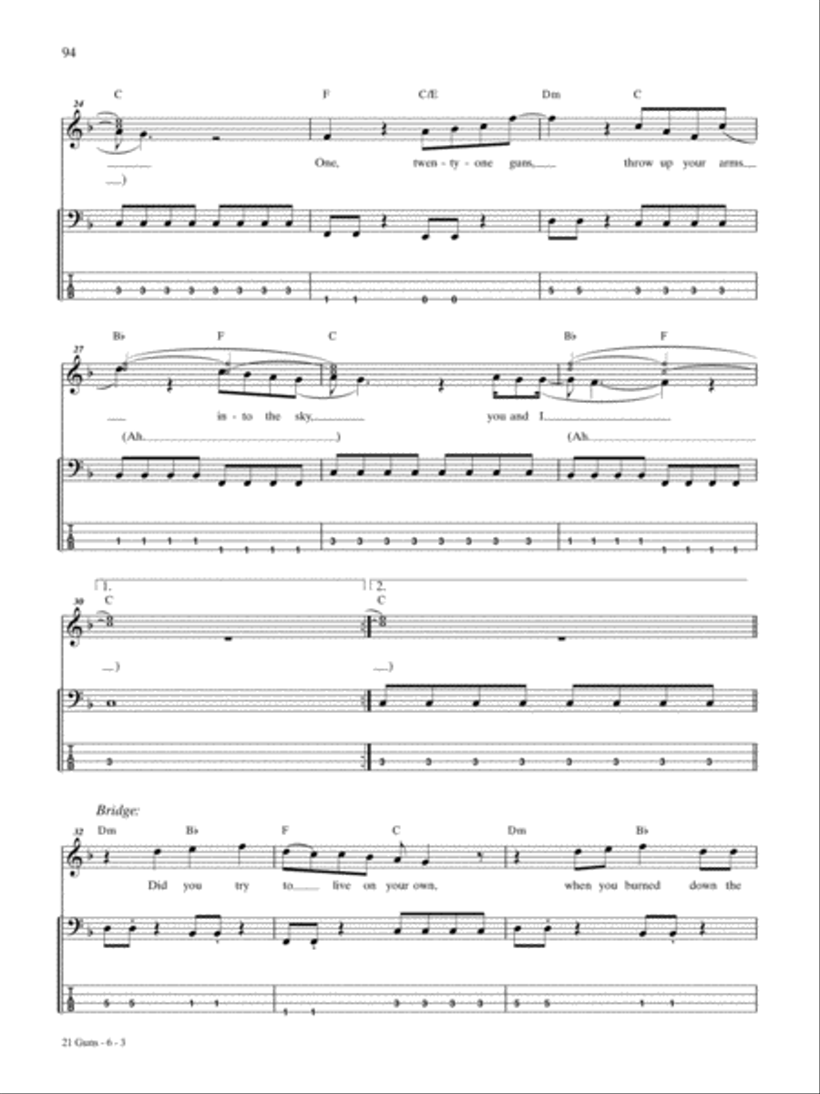 21 Guns 21 Guns Bass Guitar Tablature scores gallery preview page 3