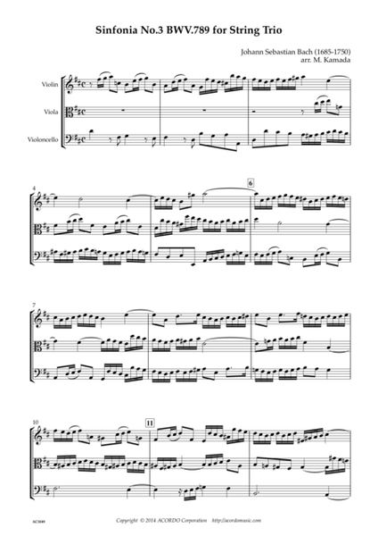 Sinfonia No.3 BWV.789 for String Trio image number null