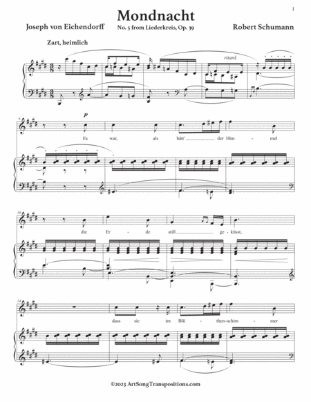 SCHUMANN: Mondnacht, Op. 39 no. 5 (transposed to E major)