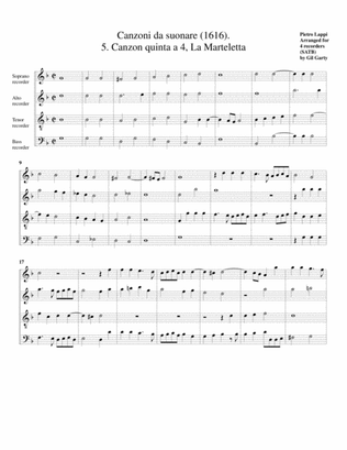 La Marteletta a4 (Canzoni da suonare,1616, no.5) (arrangement for 4 recorders)