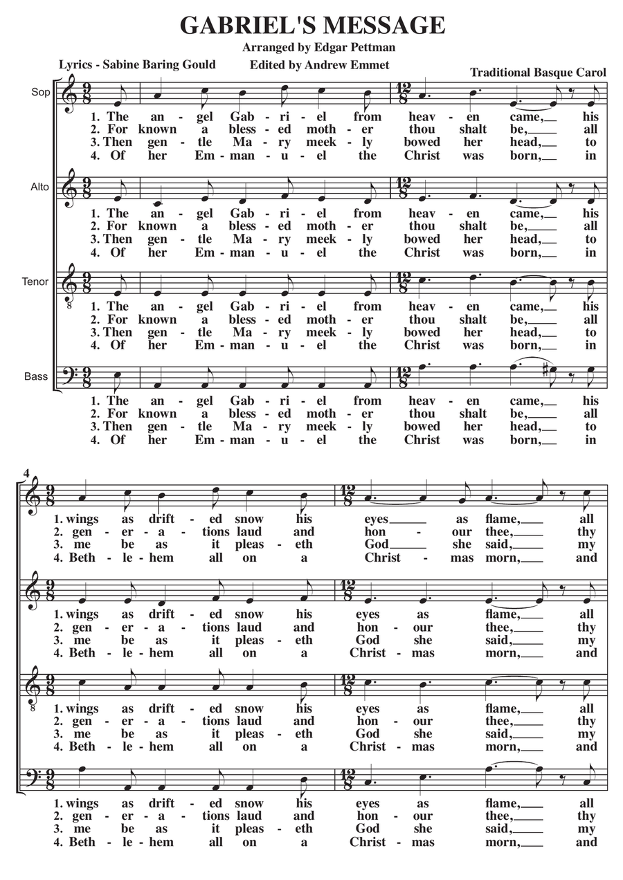 Gabriel's Message (The Angel Gabriel) A Cappella SATB 4-Part scores gallery preview page 1