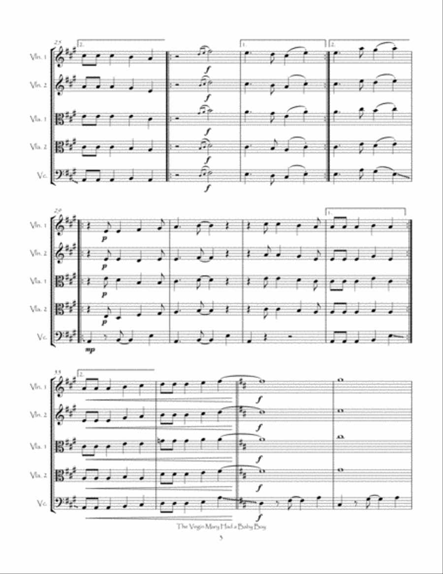 The Virgin Mary Had a Baby Boy for String Quintet String Quintet scores gallery preview page 5