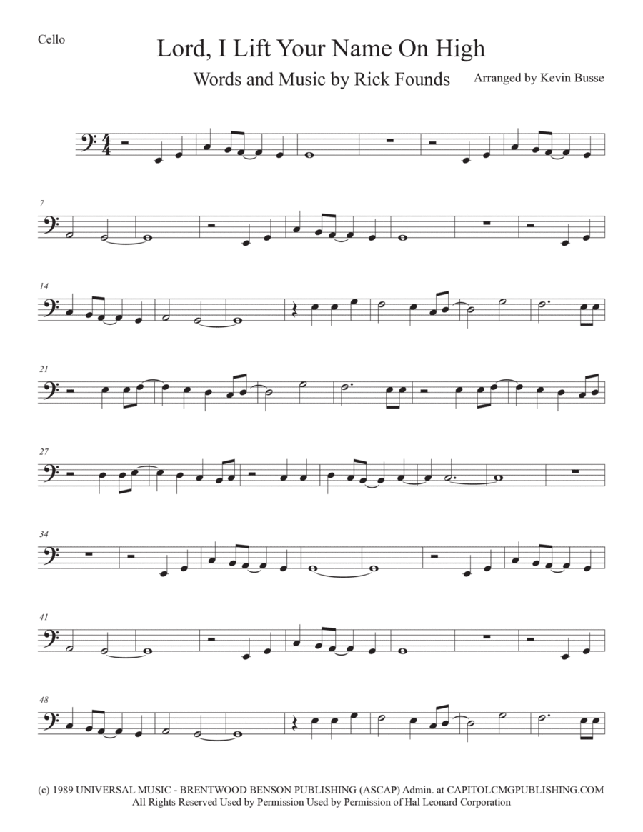 Lord, I Lift Your Name On High Cello Solo scores gallery preview page 1