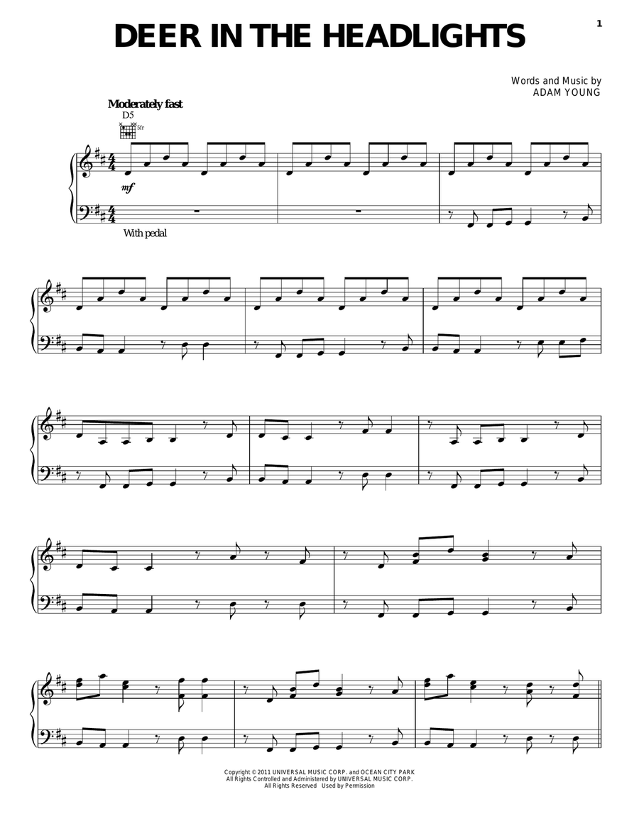 Deer In The Headlights Piano, Vocal, Guitar scores gallery preview page 1