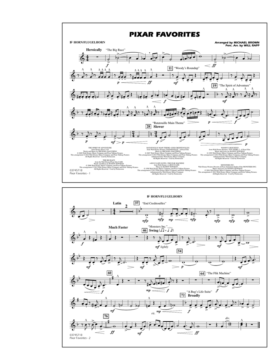 Pixar Favorites - Bb Horn/Flugelhorn Marching Band scores gallery preview page 1