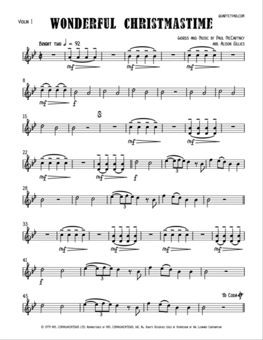 Wonderful Christmastime String Quartet scores gallery preview page 6
