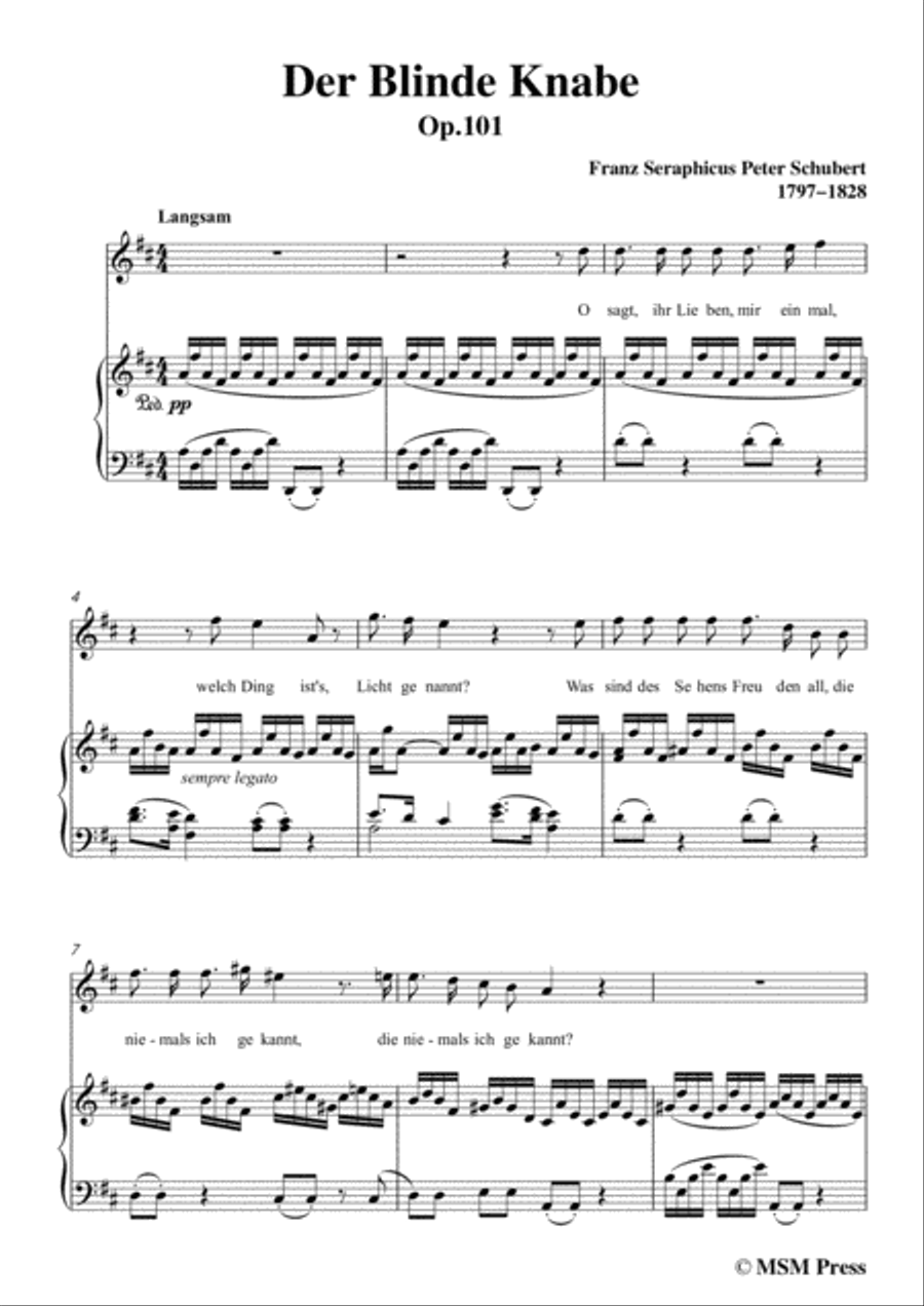 Schubert-Der Blinde Knabe,Op.101,in D Major,for Voice&Piano Voice scores gallery preview page 3