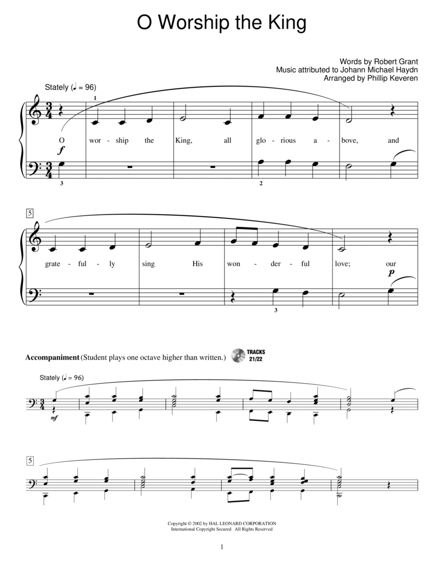 O Worship The King O Worship The King Piano Method scores gallery preview page 1