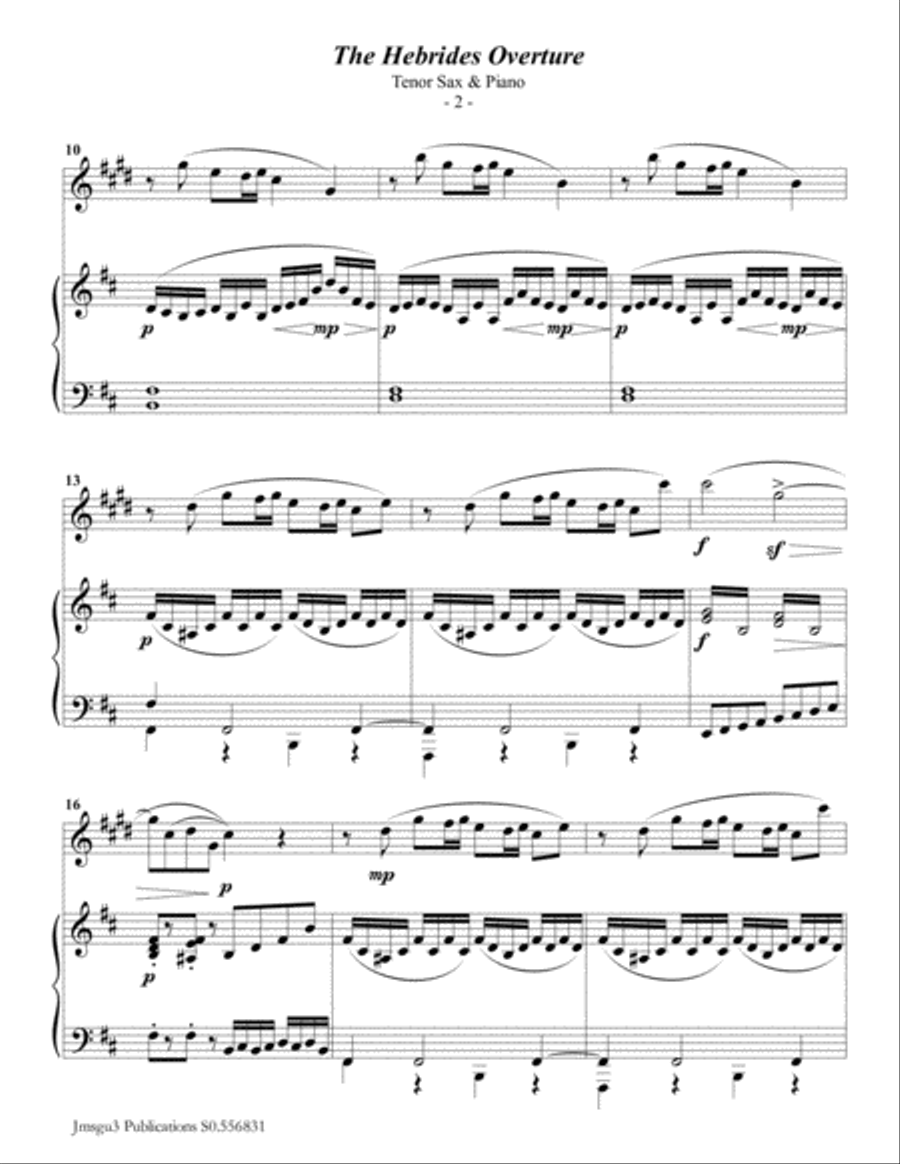 Mendelssohn: the Hebrides Overture for Tenor Sax & Piano Tenor Saxophone scores gallery preview page 2