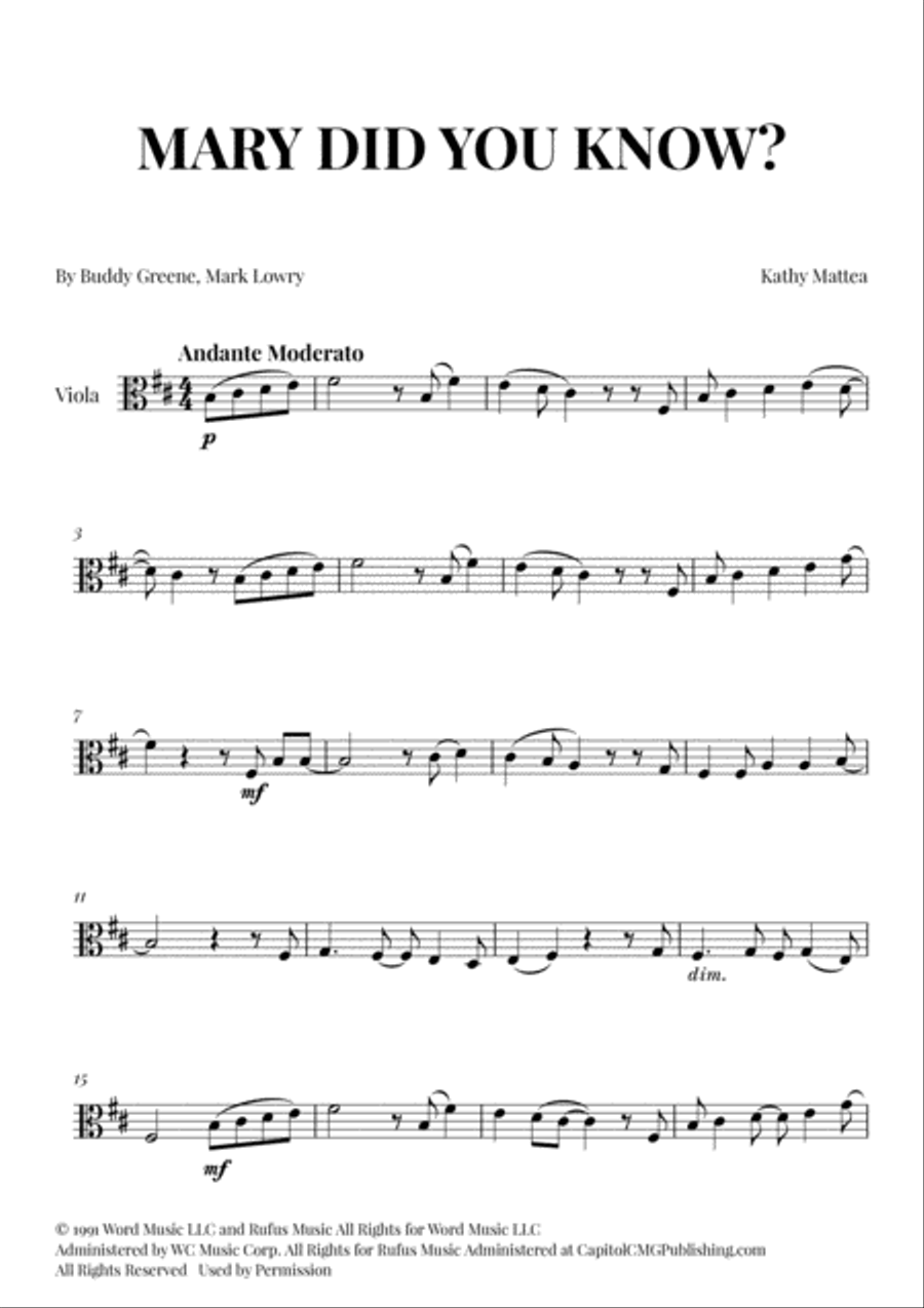 Mary, Did You Know? Viola Solo scores gallery preview page 1