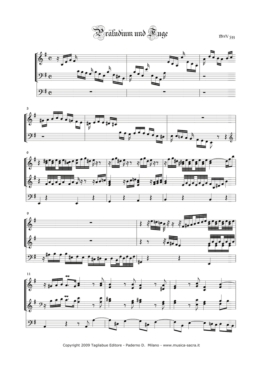 PRELUDE AND FUGUE IN C MINOR - BWV 533 - For Organ 3 Staff