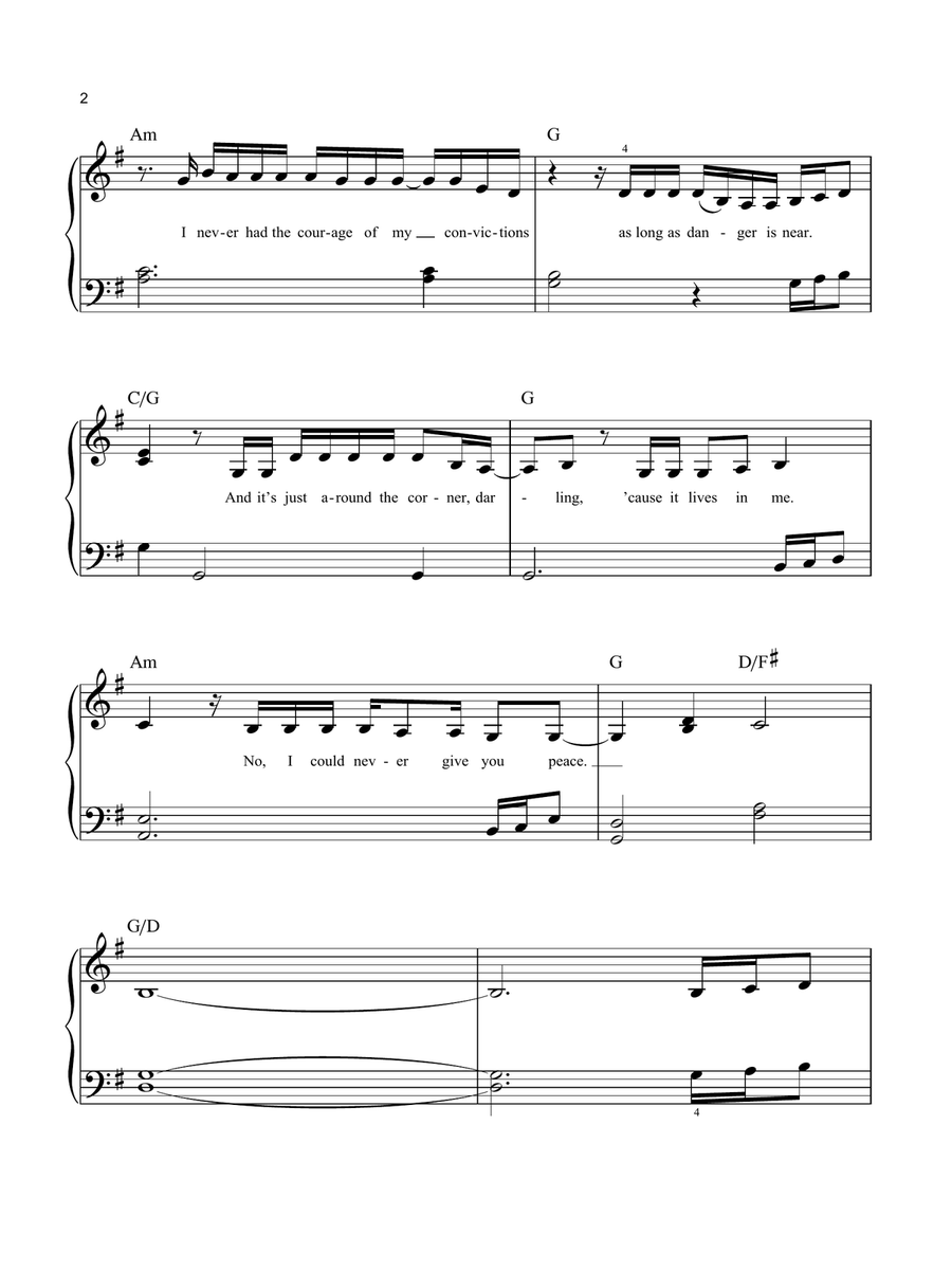 peace by Taylor Swift Easy Piano - Digital Sheet Music page 2