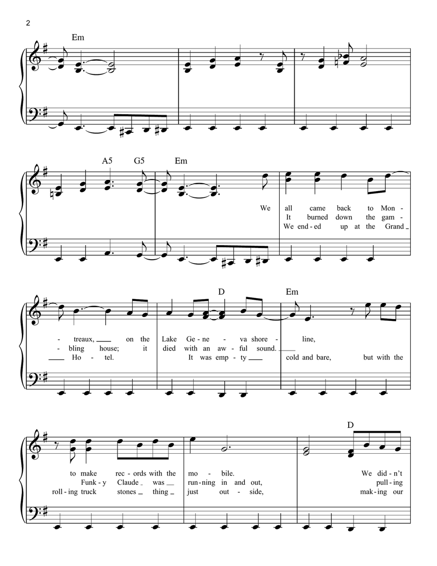 Smoke On The Water Easy Piano scores gallery preview page 2