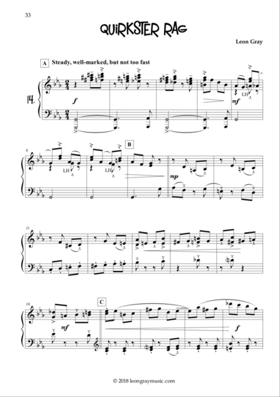 Quirkster Rag (No.14), Dottystripe Lane © 2019 Leon Gray Piano Solo scores gallery preview page 2