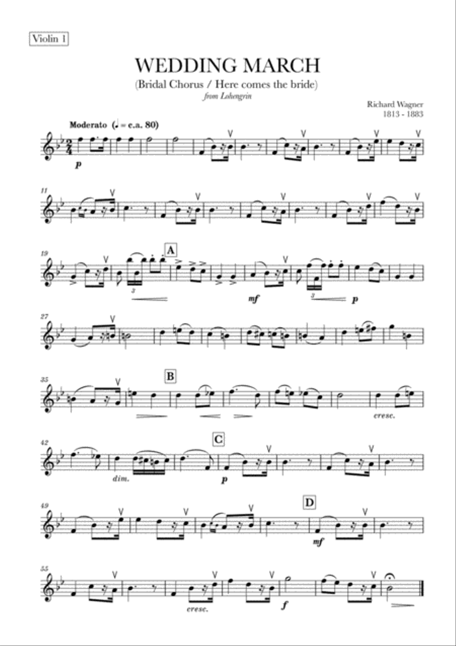 Wedding March (Bridal Chorus - Here comes the Bride) for String Quintet (2 Violins, Viola, Cello and String Quartet scores gallery preview page 4