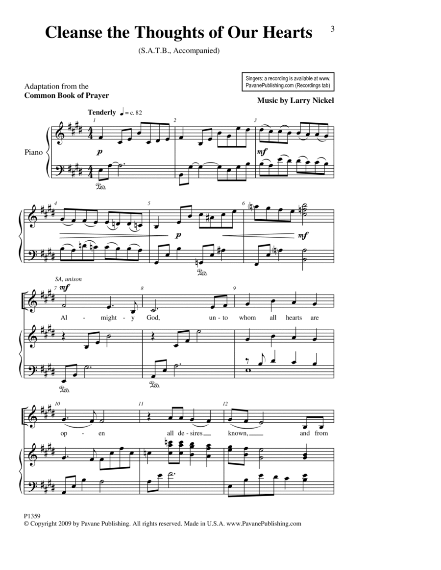 Cleanse The Thoughts Of Our Hearts 4-Part scores gallery preview page 1
