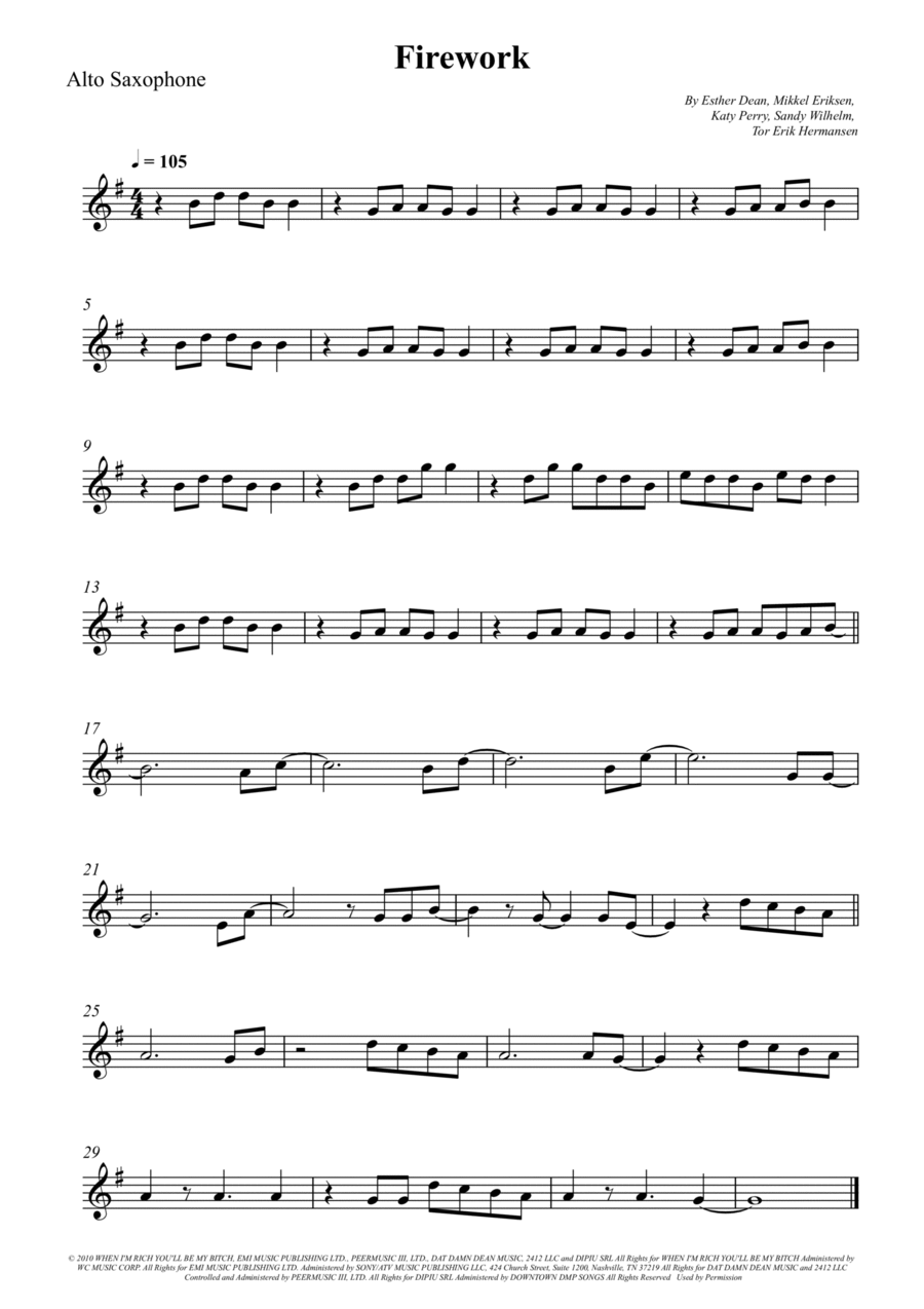 Firework Alto Saxophone scores gallery preview page 1