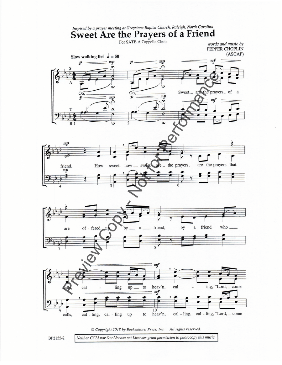 Sweet Are the Prayers of a Friend 4-Part scores gallery preview page 2