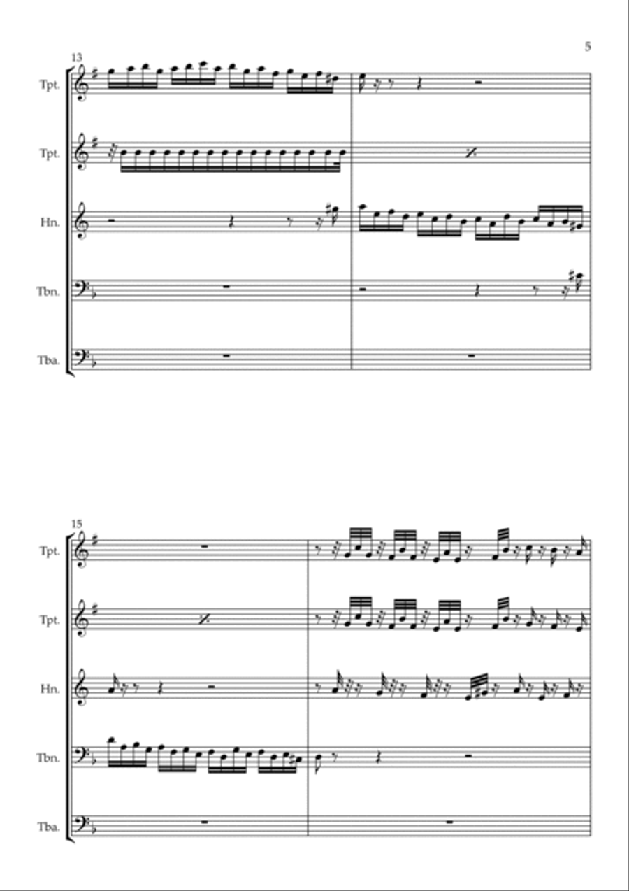 Toccata and Fugue in D minor for Brass quintet Brass Quintet scores gallery preview page 5