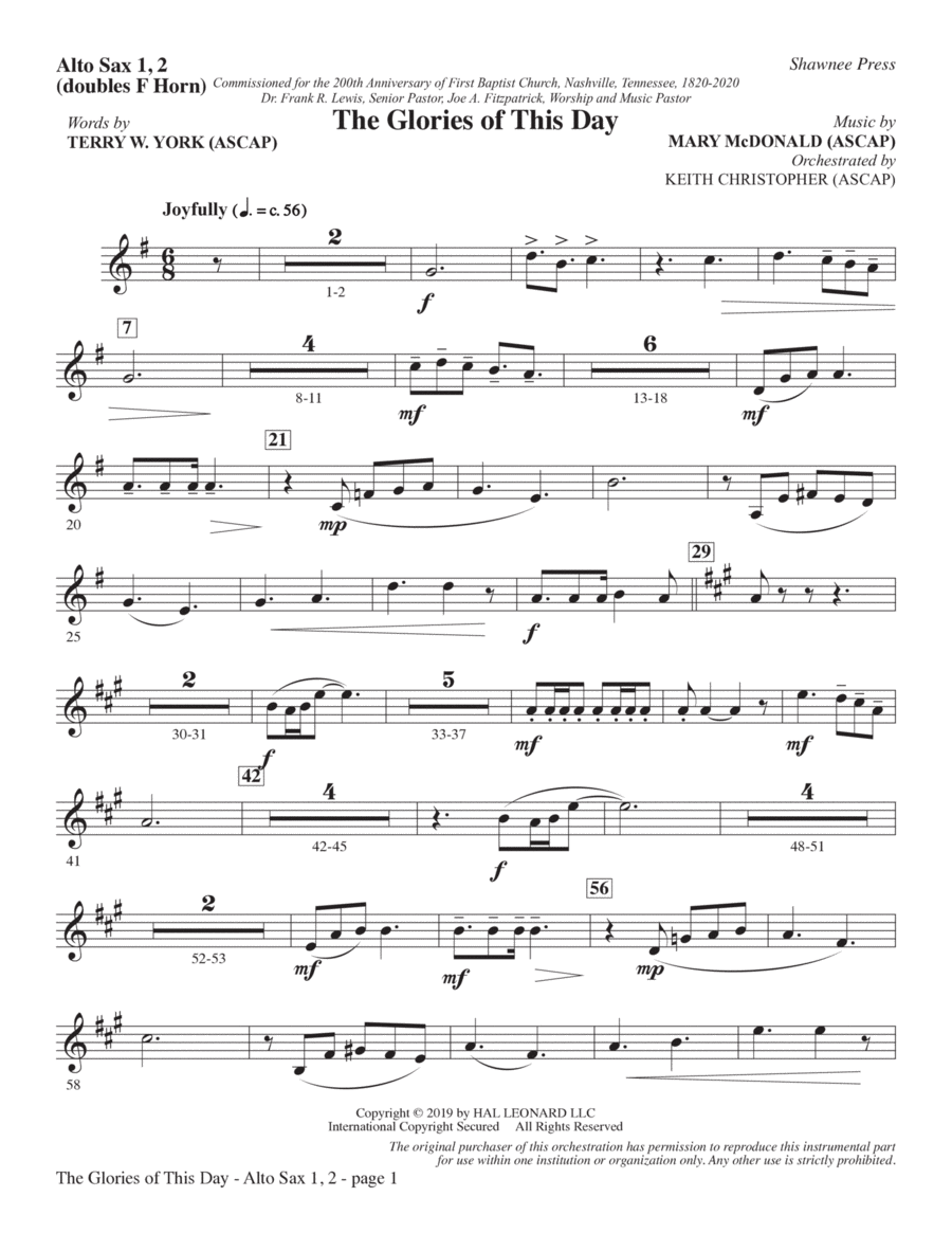 Book cover for The Glories of This Day - Alto Sax (sub. Horn)
