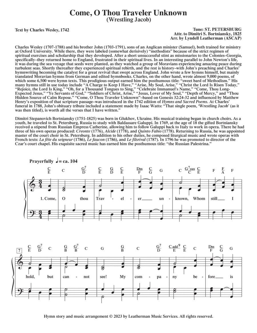Come, O Thou Traveler Unknown (Wrestling Jacob) Piano, Vocal, Guitar scores gallery preview page 1