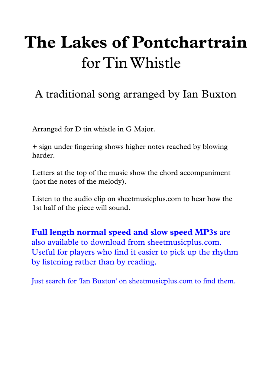 The Lakes of Pontchartrain for Tin Whistle with Chords Tin Whistle scores gallery preview page 1