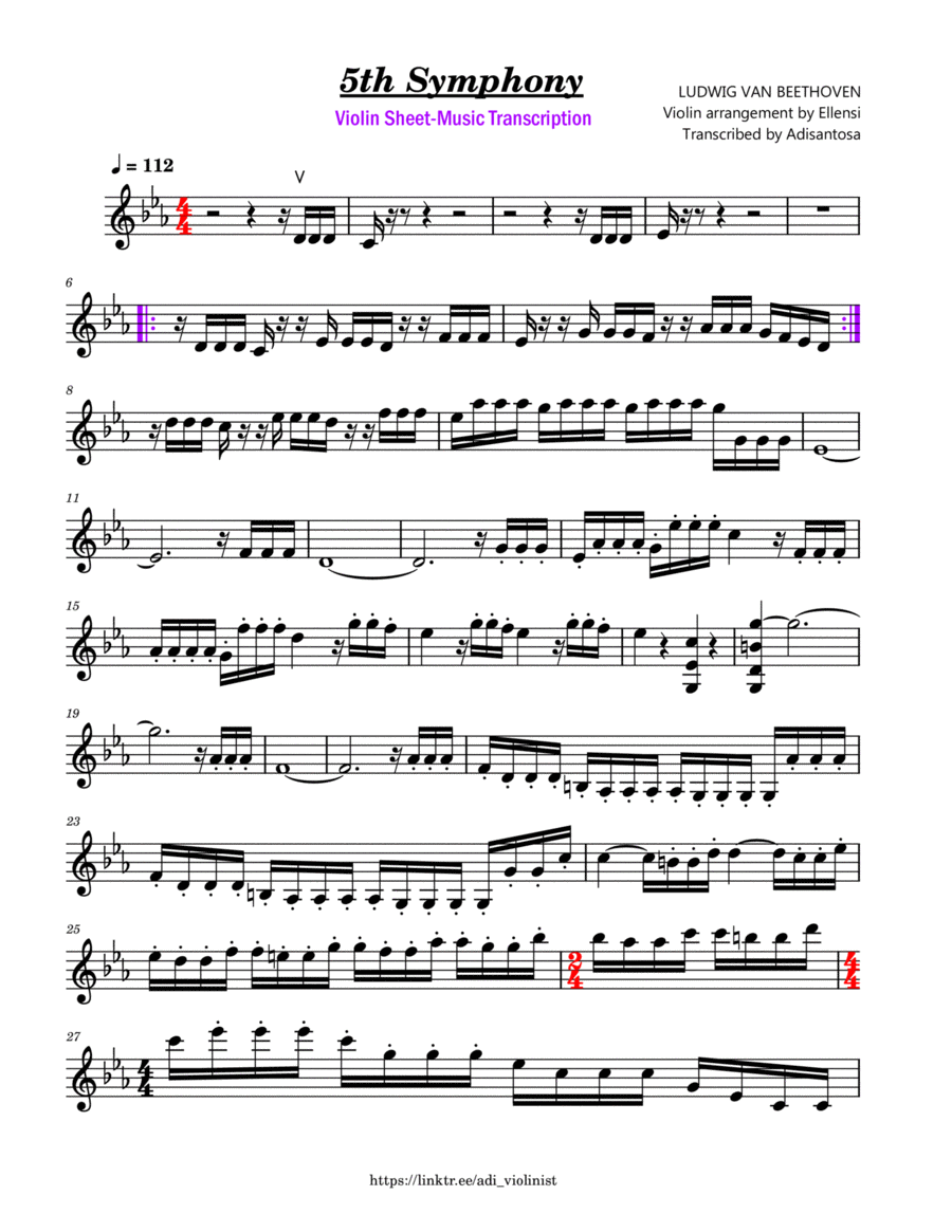 5th Symphony Violin Solo scores gallery preview page 1