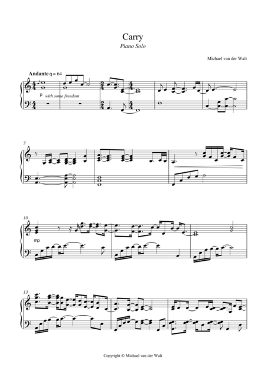 Carry Piano Solo scores gallery preview page 1