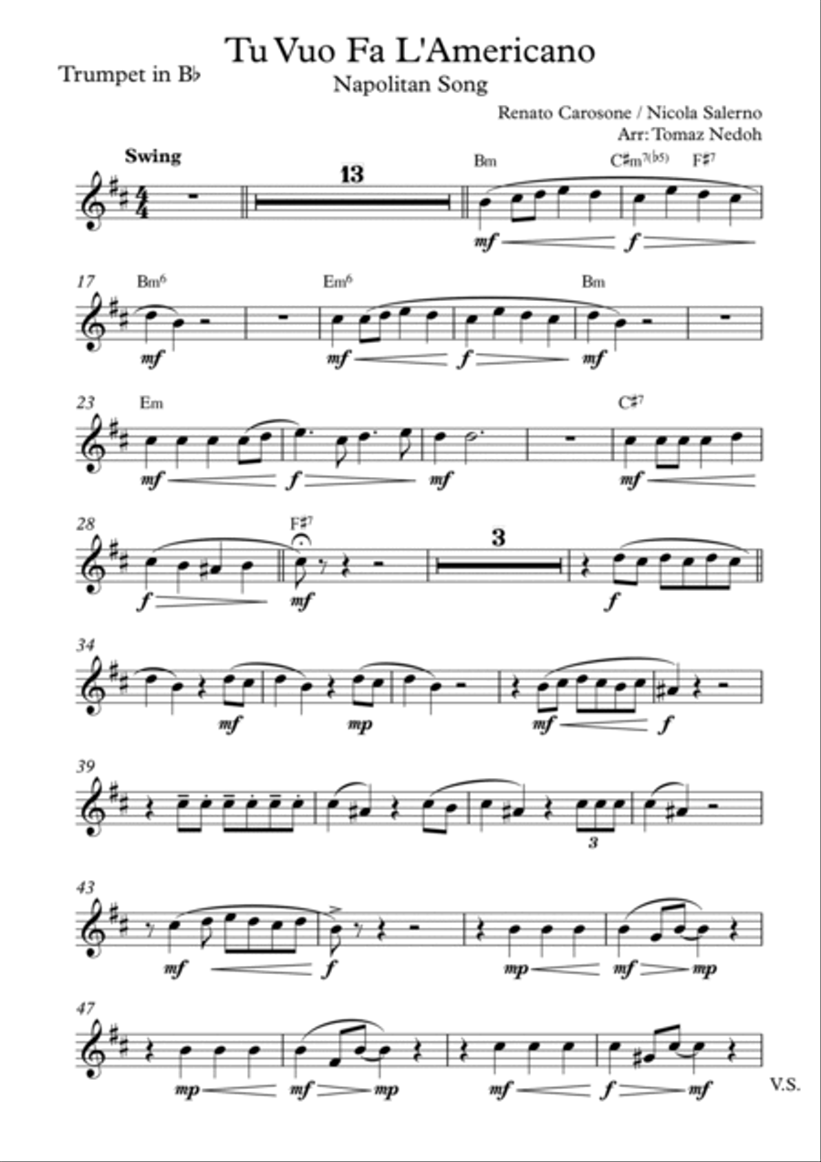 Tu Vuo Fa L'americano Trumpet Solo scores gallery preview page 6