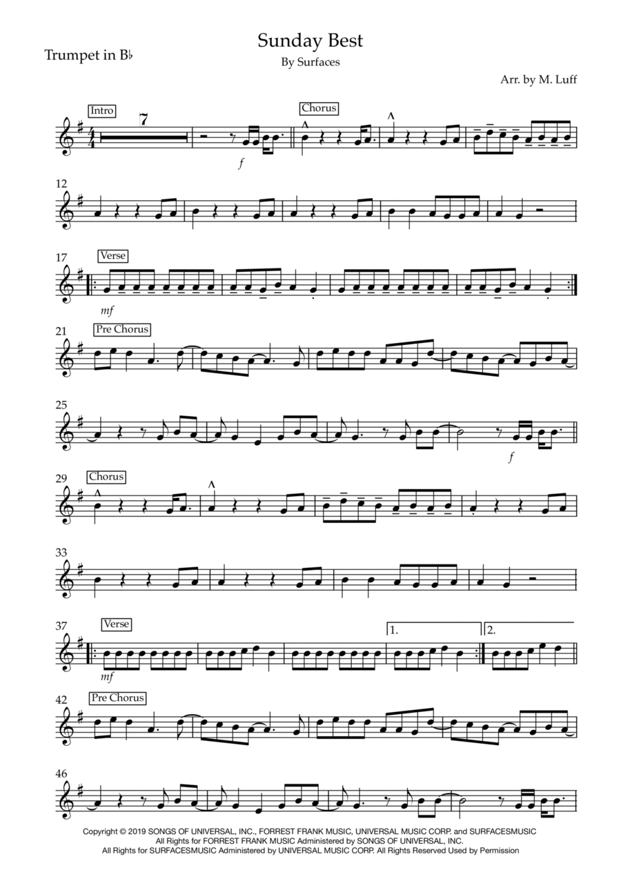 Sunday Best Trumpet Solo scores gallery preview page 1