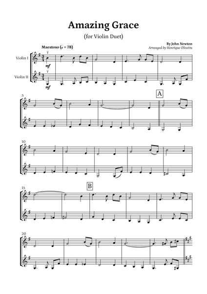 Amazing Grace (Violin Duet) - Beginner Level image number null