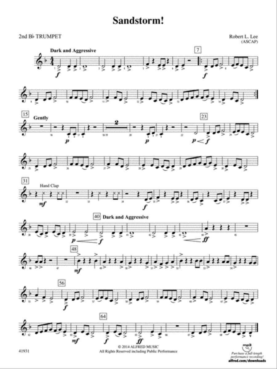 Sandstorm 2nd B flat Trumpet Concert Band Digital Sheet