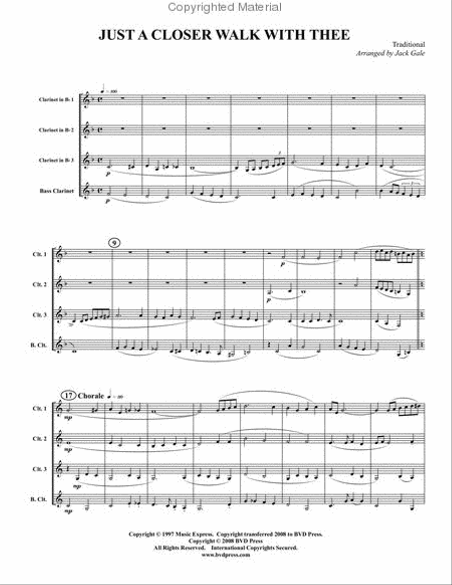 Just a Closer Walk Clarinet Quartet scores gallery preview page 2