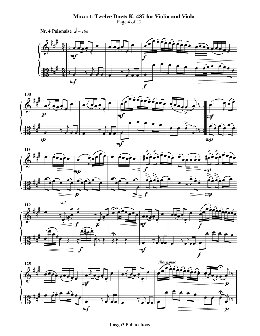Mozart: Twelve Duets K. 487 for Violin & Viola String Duet scores gallery preview page 4