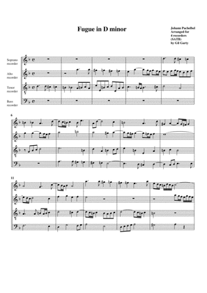 Book cover for Fugue in D minor (arrangement for 4 recorders)