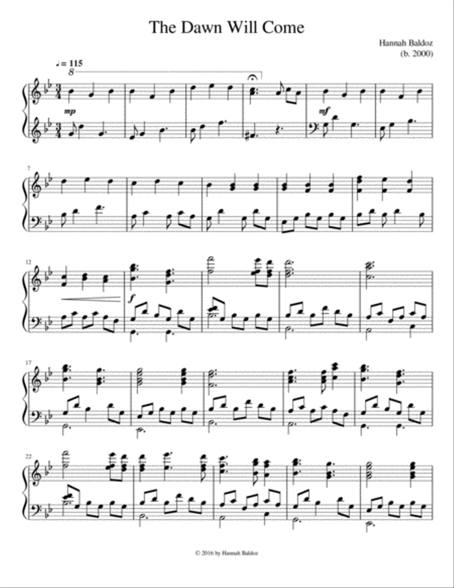 The Dawn Will Come - Hannah Baldoz Piano Solo scores gallery preview page 1
