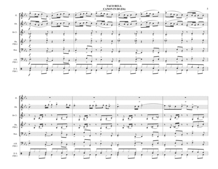 TACO BELL CANON IN D# (Eb) - Woodwind Quintet/Quartet - Bossa Nova image number null