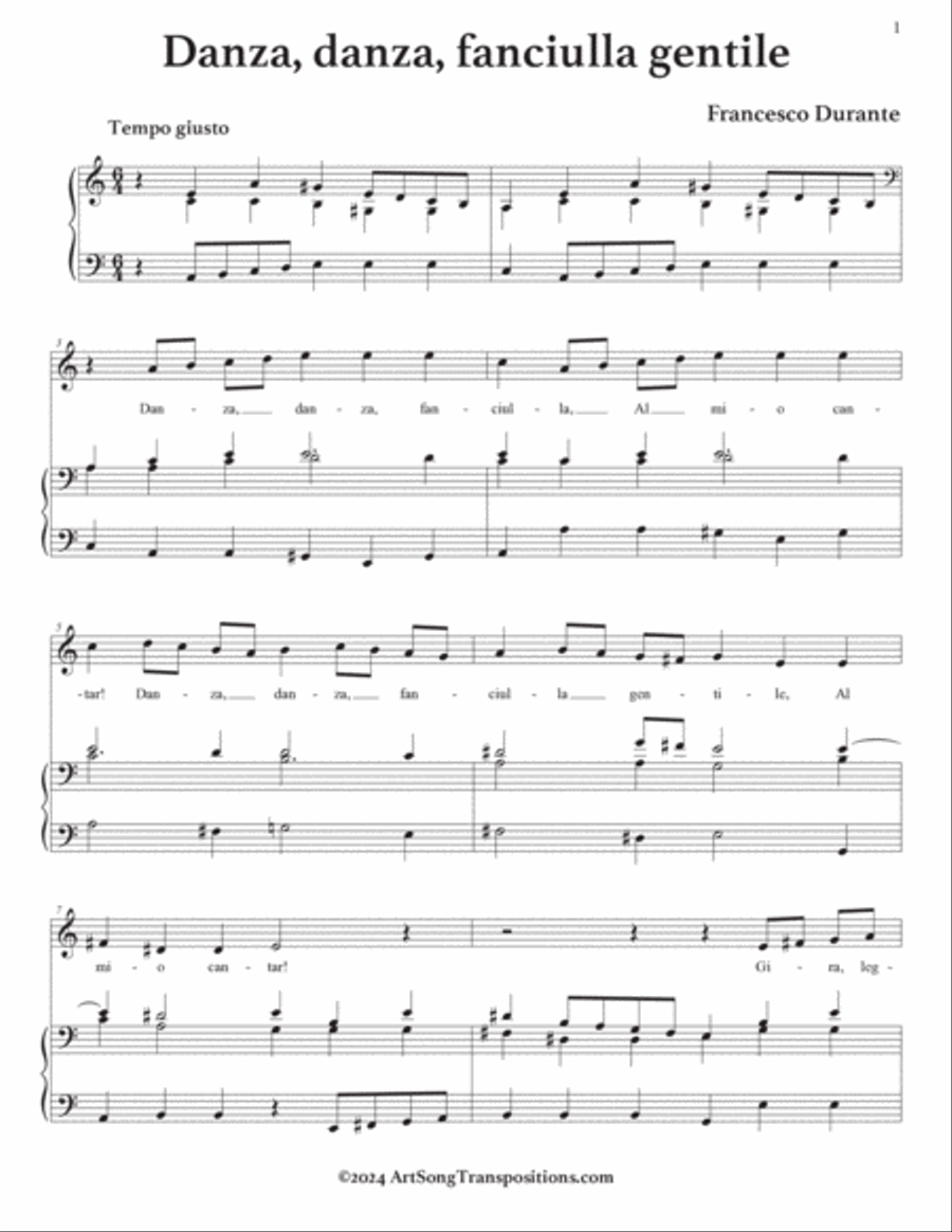 DURANTE: Danza, danza, fanciulla gentile (transposed to A minor) Voice scores gallery preview page 2