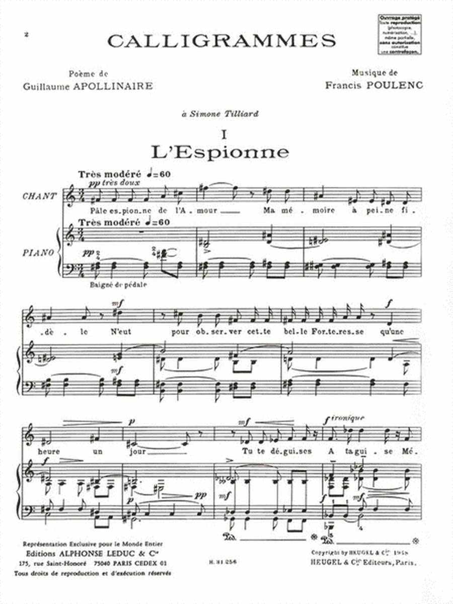 Calligrammes, 7 Melodies (med) (voice & Piano)