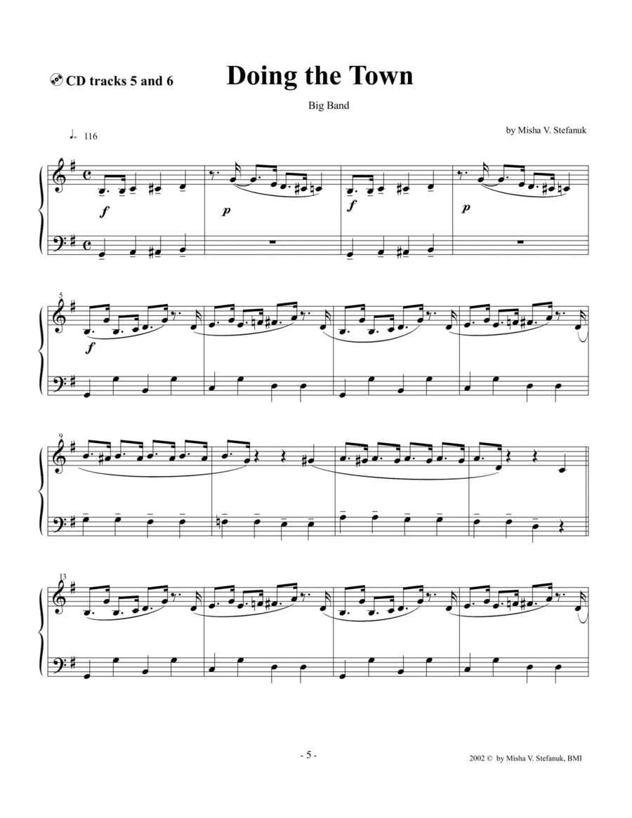 Doing the Town, easy jazz Piano Solo scores gallery preview page 1